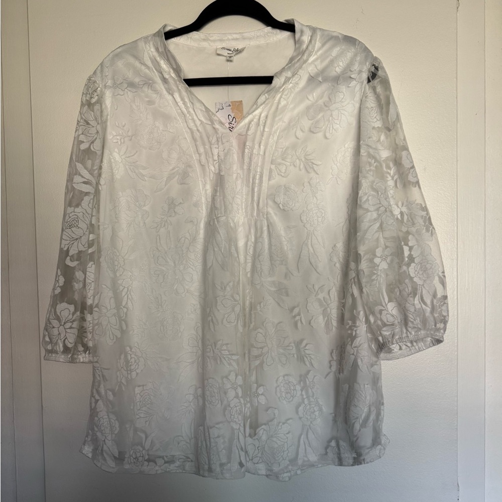 Siren Lily Women’s White Floral Lace Top Blouse Plus Size 2X Bride Wedding NWT